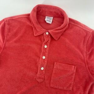 Brooks Brothers Terry Cloth Polo Men M Coral Red Short Sleeve Pocket Towel Shirt